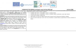 Asociaţia Grupul de Acţiune Locală „Valea Dunării Sudolt”: COMUNICAT DE PRESĂ- prelungire apel selectie M10/6B