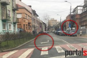 FOTO. Marcaj rutier aiurea chiar în faţa sediului Poliţiei. Ai impresia că mergi pe contrasens