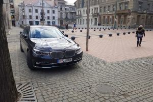 Bizon cu semn IPA pe parbriz, parcat in zona pietonala a Timisoarei