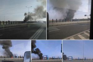 Camion în FLĂCĂRI pe AUTOSTRADA Arad – Timişoara (FOTO)