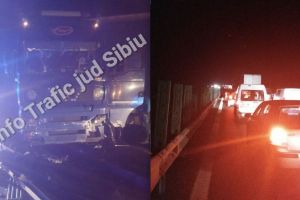 FOTO Autostrada Orăştie – Sibiu blocată. Trafic deviat pe DN1