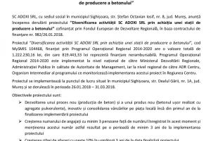Anunţ – Începere derulare proiect ”Diversificarea activităţii SC ADOXI SRL
