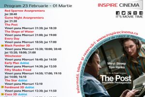 PROGRAM Inspire Cinema Alba Iulia. Ce filme vor rula în perioada 23 februarie – 1 martie 2018