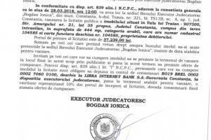 Imobil din Valu lui Traian, str. Amurgului nr. 21, lot 35 scos la vanzare prin licitatie publica de catre B.E.J 