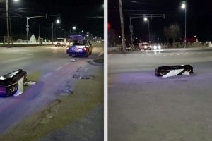 VIDEO – FOTO Sicriu căzut în mijlocul străzii dintr-o maşină mortuară. Șoferul nu şi-a dat seama