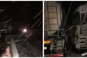 FOTO/Accident rutier pe DN1: Coliziune între un autocamion şi o cisternă, la limita dintre judeţele Alba şi Cluj
