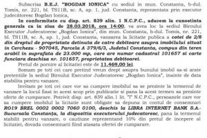 Licitatie publica organizata de B.E.J. 