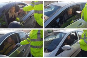 FOTO-VIDEO: Șoferiţele din Alba Iulia, ”amendate” cu mărţişoare de poliţiştii rutieri, cu ocazia zilei de 1 Martie