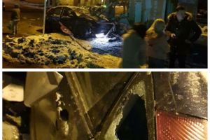 FOTO. Accident la Sebeş: Un şofer şi-a distrus maşina şi chioşcurile din staţia de autobuz după ce a pierdut controlul autoturismului