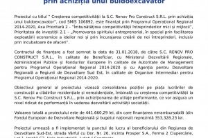 Anunt de presa: Cresterea competitivitatii la S.C. Renov Pro Construct S.R.L.  prin achizitia unui buldoexcavator