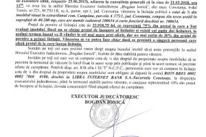 B.E.J. Bogdan Ionica“ organizeaza licitatie publica in vederea vanzarii unui imobil situat in extravilanul comunei Cumpana
