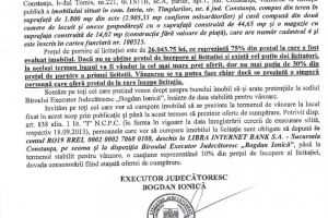Licitatie publica organizata de B.E.J. Bogdan Ionica“ in vederea vanzarii unui imobil situat in comuna Istria