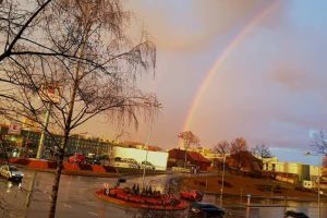 FOTOGALERIE. Curcubeu surprins după ploaie la Satu Mare