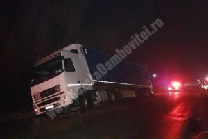 NISIPURI: Un TIR plin cu furaje a ajuns într-un şanţ
