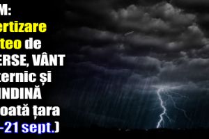 ANM: Avertizare meteo de averse, vânt puternic şi grindină în toată ţara (19-21 septembrie)