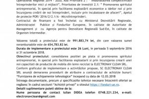 Anunt de licitatie: Achizitie echipamente tehnologice la SC ELECTRONAV CLEAN SRL