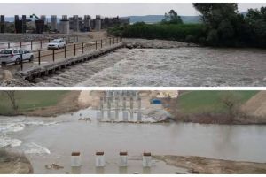 FOTO, VIDEO. Autostrada Sebeş-Turda, lotul 2: Podul tehnologic de la Rădeşti, construit peste Mureş, acoperit de apele râului