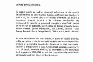 Scrisoarea adresată de premierul Viorica Dăncilă ministrului Justiţiei, Tudorel Toader