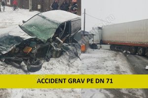 Trafic blocat pe DN 71, în urma unui accident rutier. Două persoane sunt rănite