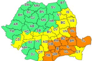 COD GALBEN de ninsori însemnate cantitativ şi intensificări ale vântului, în Alba şi alte 16 judeţe din ţară, vineri, până la ora 15.00