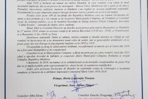 PMP Campina a semnat Declaraţia de Reunire: „Vă aşteptăm cu drag la sânul patriei străbune”