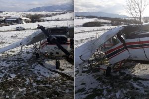 FOTO Avion prăbuşit la Cisnădie. A ratat decolarea pe aerodrom
