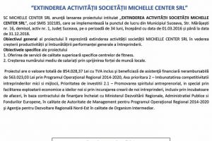 Lansarea proiectului “EXTINDEREA ACTIVITĂȚII SOCIETĂȚII MICHELLE CENTER SRL”
