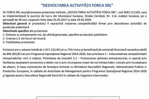 Lansarea proiectului “DEZVOLTAREA ACTIVITĂȚII FORCA SRL”
