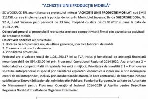 Lansarea proiectului “ACHIZIȚIE LINIE PRODUCȚIE MOBILĂ”