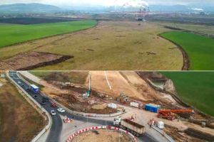 FOTO, VIDEO: Autostrada Sebeş-Turda, lotul 1. Continuă lucrările de decopertare în zona nodului rutier Sebeş şi la viitoarea traversare peste DN1