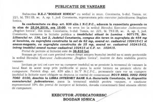 Licitatie publica organizata de B.E.J. Bogdan Ionica“ in vederea vanzarii unui imobil situat in Lumina