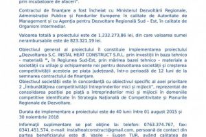 Comunicat de presa: Lansarea proiectului  Dezvoltarea S.C. INSTAL HEAT CONSTRUCT S.R.L.  prin investitii in baza tehnico-materiala
