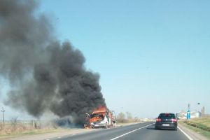 O dubiţă a ars în totalitate pe DN 25