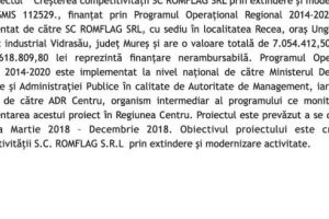 Anunţ începere proiect – SC ROMFLAG SRL