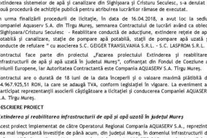 Comunica – Semnarea contractului pentru reabilitarea şi extinderea sistemelor de apă şi canalizare din Sighişoara şi Cristuru Secuiesc