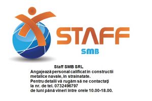 Staff SMB SRL: Angajeaza personal necalificat in constructii metalice navale, in stranatate