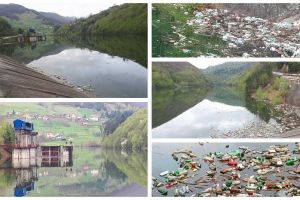 FOTO ȘTIREA TA: Barajul de la Mihoeşti, din nou plin de gunoaie. PET-uri, doze de aluminiu şi alte gunoaie poluează apa lacului