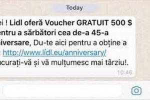 Înşelătorie pe Whatsapp: Mesaje cu vouchere de cumpărături la magazinele Lidl şi Carrefour din România
