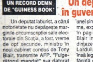 Un deputat scoţian a fost ministru în Guvernul Blair timp de opt secunde