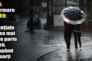 ANM: Informare METEO: Ploi torenţiale în cea mai mare parte a ţării, începând de marţi