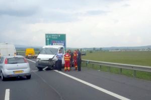FOTO – Accident pe autostradă la ieşirea dinspre Ocna Sibiului