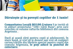 Comunitatea Locală „România 100 Craiova I” desfăşoară până la  29 mai 2018 o campanie de strângere de cărţi pentru copii şi adolescenţi în cadrul proiectului „100+ cărţi bune”