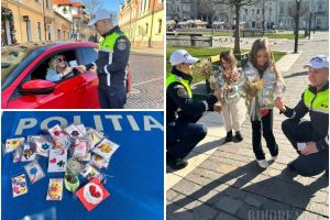 Mărţişoare de la poliţişti: Echipaje al Poliţiei Bihor au avut o misiune specială, în prima zi de primăvară (FOTO)