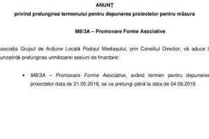 ANUNȚ privind prelungirea termenului pentru depunerea proiectelor pentru măsura  M8/3A