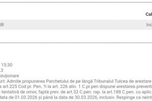 Minor de 17 ani arestat preventiv pentru tentativă de omor la Babadag