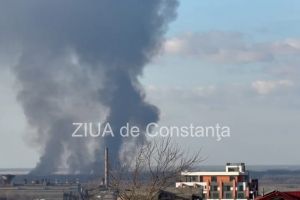 FOTO+VIDEO: Incendiu de vegetatie puternic in Ucraina. Nor dens de fum, vizibil din Tulcea