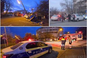 Accident în Oradea: un Volvo a rupt un stâlp de curent după ce nu a acordat prioritate şi a intrat într-o altă maşină (FOTO)