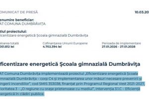 Eficentizare energetică Şcoala gimnazială Dumbrăviţa
