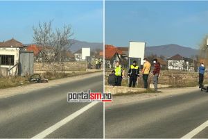 FOTO. Biciclist accidentat pe o şosea din judeţul Satu Mare. Poliţia, la faţa locului