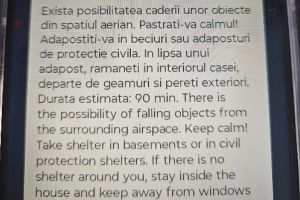 Mesaj RO-Alert in judetului Tulcea. Avertizare privind posibilitatea caderii unor obiecte din spatiul aerian 